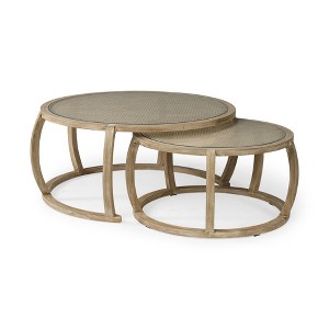 HomeRoots Brown Glass and Solid Wood Round Nested Coffee Tables - 1 of 4