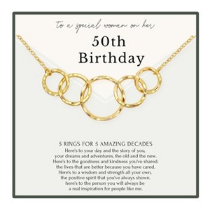 HOPE LOVE SHINE 50th Birthday Gift for Her – 5 Ring 5 Decades Gold Silver Necklace, 50 year old Party Celebration - 1 of 1