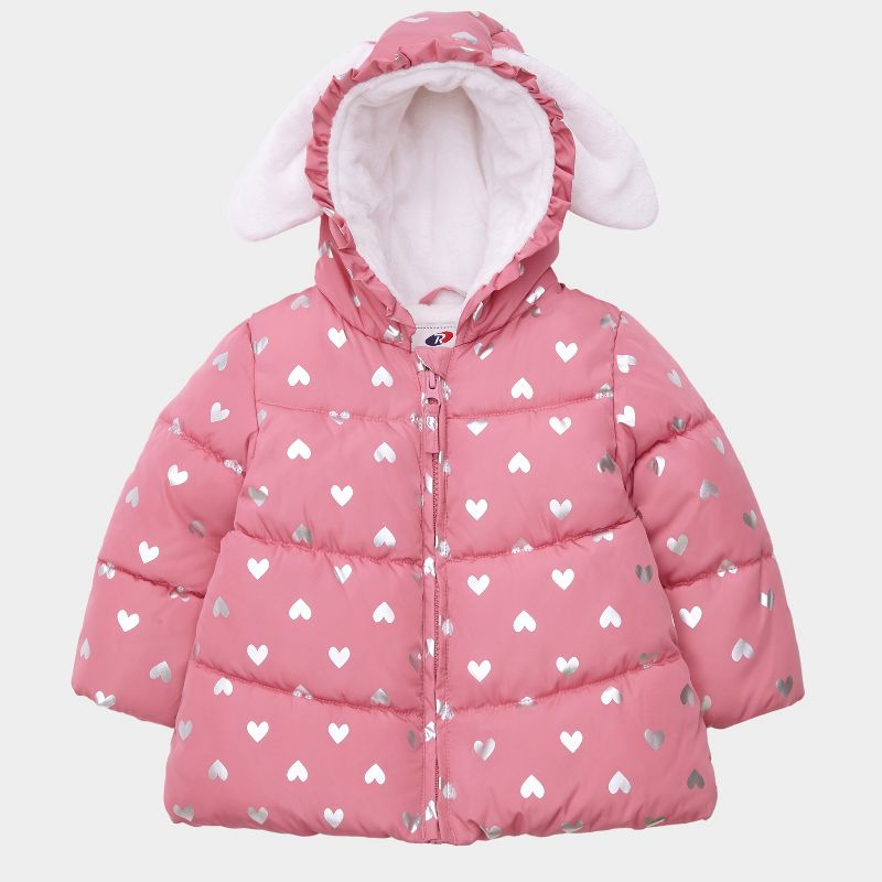 Rokka&Rolla Infant Girls' Fleece Puffer Jacket-Baby Warm Winter Coat-Coral Heart, size 6-9 Months