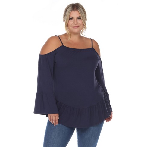 Size Cold Shoulder Ruffle Sleeve Top Navy 2x- White Mark : Target