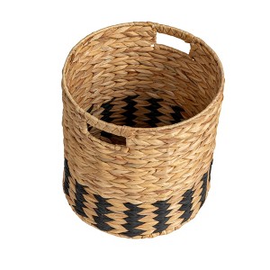 Natural Water Hyacinth and Paper Basket with Stripes, Natural and Black - 1 of 4