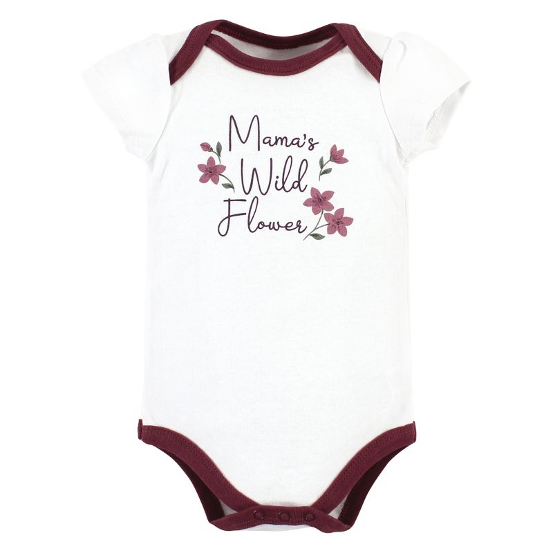 Hudson Baby Infant Girl Cotton Bodysuits, Plum Wildflower, 3 of 6