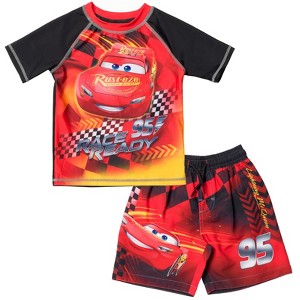 Disney Cars UPF 50+ Pullover Rash Guard and Swim Trunks Outfit Set Toddler Sizes (2T - 7-8) - 1 of 4
