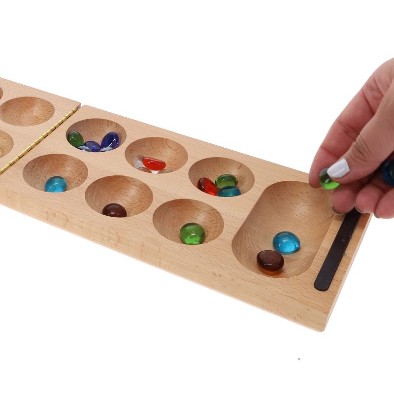 WE Games Folding Mancala - Solid Wood Board & Glass Stones, 3 of 10