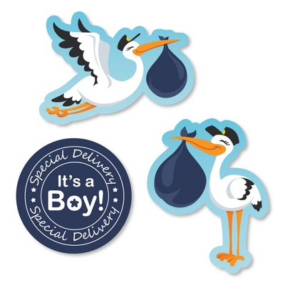 Big Dot of Happiness Boy Special Delivery - DIY Shaped Blue It's A Boy Stork Baby Shower Cut-Outs - 24 Count