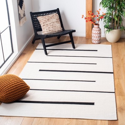 Ivory & Black Hand-Crafted Cotton Flat Weave Reversible Rug