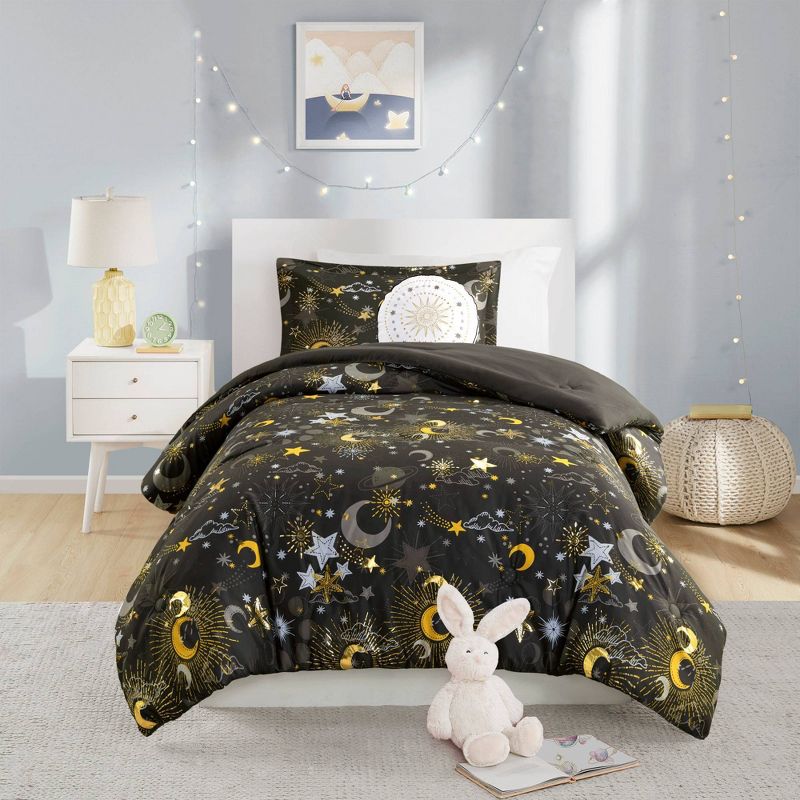 Isabel Starry Sky Metallic Kids' Comforter Set with Throw Pillow Charcoal Gray - Mi Zone, 3 of 14