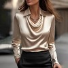 Mocamel Women's Silk Swing Collar Long Sleeve Blouse with Plant Floral Pattern Temperament Elegant - 2 of 3