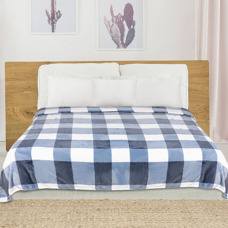 1 Pc 100% Microfiber Polyester Plaid Buffalo Checker Soft Fleece Sleeping Bed Blankets - PiccoCasa, 2 of 4
