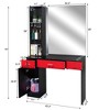Karl Home Black Red Wall Mount Barber Station 2 Drawers 1 Storage Cabinet 3 Open Shelves with Mirror - 4 of 4
