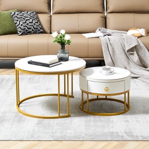 NicBex Stylish Nesting Coffee Table Set of 2,Sintered Stone Circular/Square and Marble Tabletop,Center Table for Living Room - 1 of 4