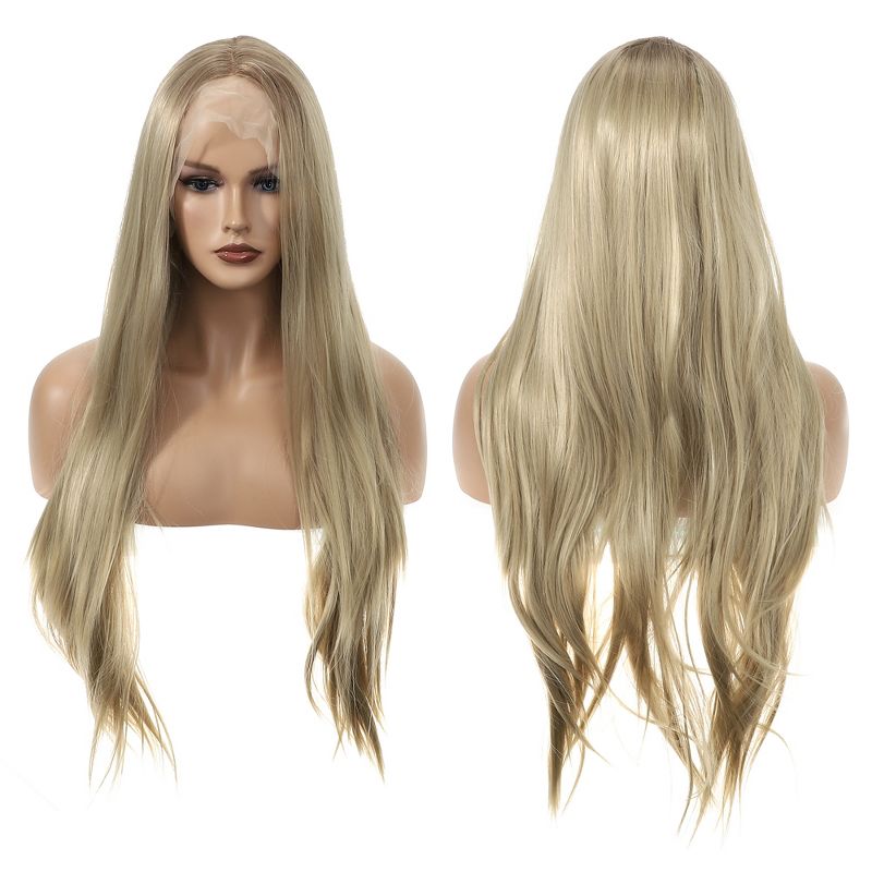 Unique Bargains Women's Long Straight Hair Lace Front Wigs with Wig Cap 26" Gold Tone 1 Pc, 3 of 7