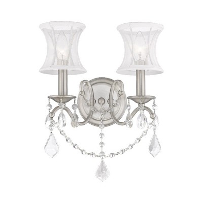Brushed Nickel 2-Light Sconce with Off-White Silk Shade