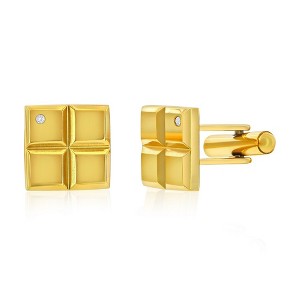 Metallo Mens Stainless Steel, Square Single CZ Cuff Links - Gold Plated - Gold - 1 of 3