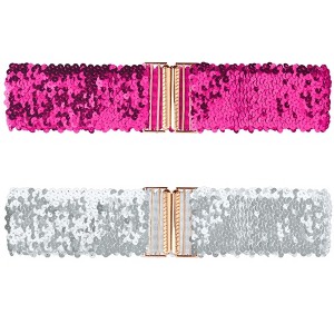 INSPIRE CHIC Women's Wide Waist Belts Interlock Buckles Sequins Decor Stretchy Belts 2PCS - 1 of 4