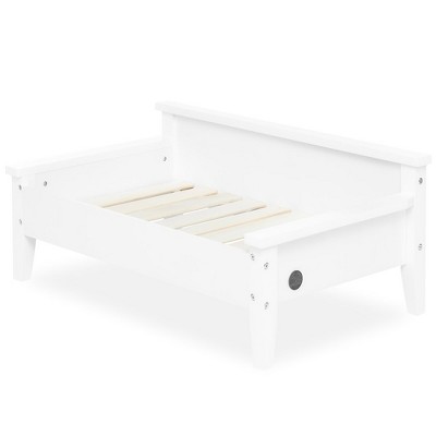 White Wooden Elevated Pet Bed with Water-resistant Mattress
