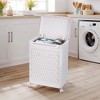 VECELO Laundry Hamper with Wheels & Lid, Plastic Laundry Basket with Handle, Rolling Laundry Bin for Laundry Room or Bathroom, White - 2 of 4