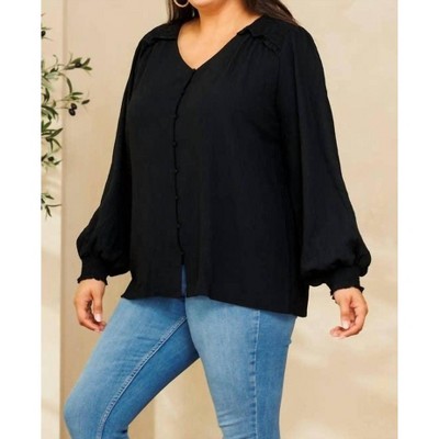 Women's Solid Long Puff Sleeves Woven Blouse - Plus - Oddi
