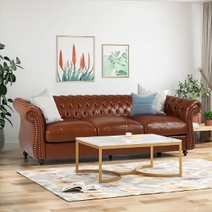 XIYUYEU 3-Seater Sofa Couch, Modern Chesterfield Sofa with Rolled Arm, Upholstered Vintage Sofa for Living Room - 1 of 4