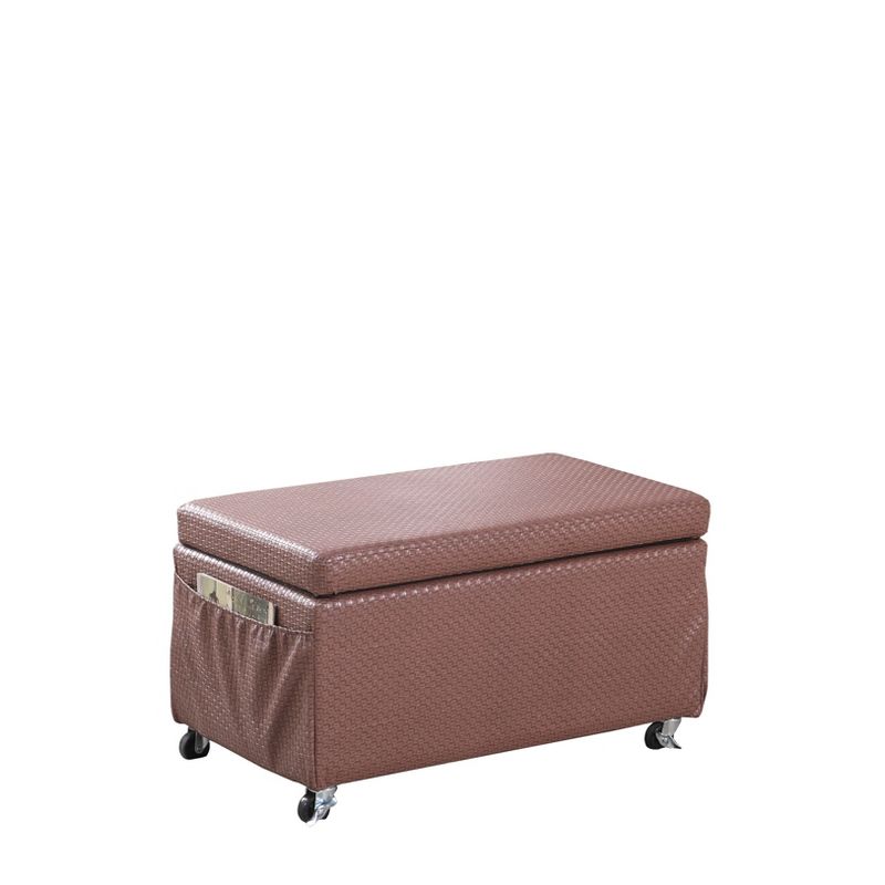 Ore International Storage Bench with Caster Wheels/Side Pockets Brown, 3 of 7