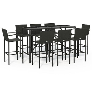 vidaXL Garden Bar Set Black Poly Rattan, Powder-Coated Steel, Tempered Glass - 1 of 4