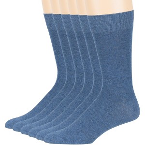 Men Dress Solid Socks Cotton - 6 Pack - Casual, Crew, Lightweight, Business - Shoe 9-12 L, 12-15 XL - Black, Brown, Beige| 7BIGSTARS KINGDOM - 1 of 4