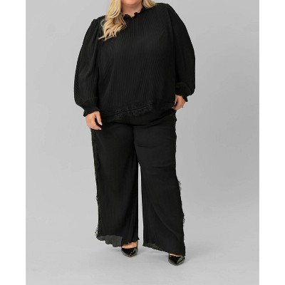 Women's Pleated Trouser With Lace Trim - mat fashion