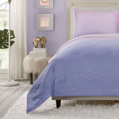 Twin/Twin Extra Long Teen Ombre Foil Dot Comforter Set Pink/Blue/Metallic Gold - Makers Collective