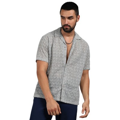 Campus Sutra Men Men's Moon Grey Floral Embroidered Shirt