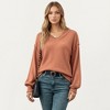 Anna-Kaci Women's V-Neck Long Sleeve Knit Top with Soft Textured Finish and Layered Collar Detail for a Relaxed Chic Silhouette - 2 of 4