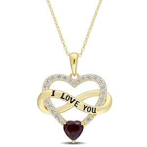 EVERLY JEWELRY | Yellow Plated Sterling Silver 2 1/2 CT TGW Red and White Cubic Zirconia Infinity Heart Pendant with Chain, 18 inc - 1 of 4