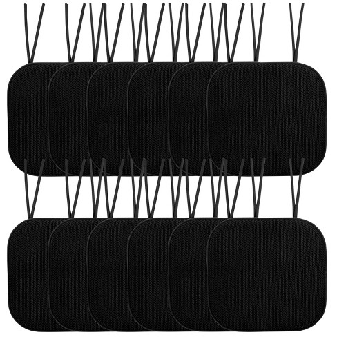 Sweet Home Collection Herringbone Stitch Memory Foam Non-Slip 16 x 16  Chair Cushion Pad with Ties, Black, 12 Pack