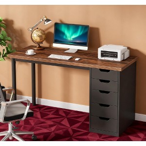 Gulches 47" Brown+Black Computer Desk with 5 Drawers, Small Space Home Office Storage Desk, Laptop Study Table? - 1 of 4