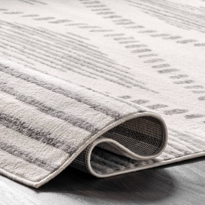 Light Gray Rectangular Striped Synthetic Area Rug