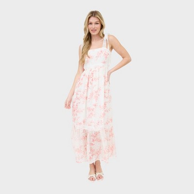 August Sky Women's Lace Trim Floral Midi Dress