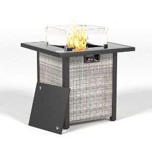 28 Inch Propane Fire Pit Table,50000 BTU Gas Firepits Tempered Glass Tabletop with Windscreen Protector for Outside Garden(Grey+White) - 1 of 4