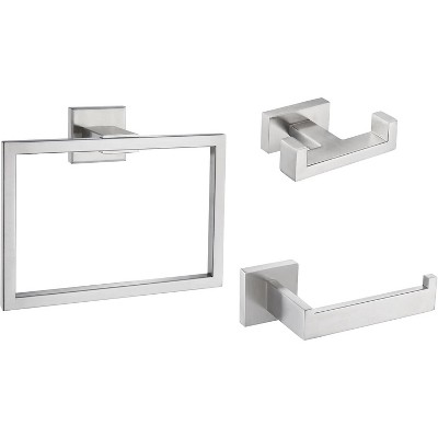 MIXXIDEA Double Towel Hook Bundle with Toilet Paper Holder, Square Towel Ring