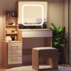 Vanity Desk with Mirror, Makeup Vanity Desk with Sliding Lighted Mirror, Power Outlet, Dressing Table with 4 Drawers, Storage Shelves & Stool - 4 of 4