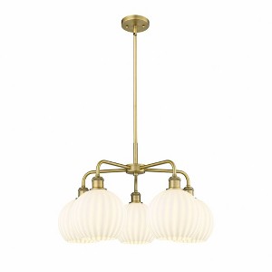 White Venetian - 5 Light Stem Hung Chandelier In Modern Style-15.5 Inches Tall and 26 Inches Wide - 1 of 1