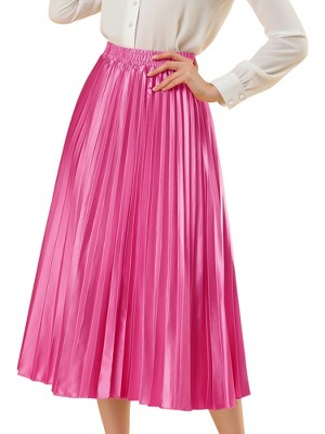 INSPIRE CHIC Women's Party Elastic Waist Metallic Shiny Accordion Pleated Midi Skirt