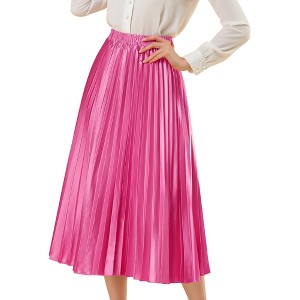INSPIRE CHIC Women's Party Elastic Waist Metallic Shiny Accordion Pleated Midi Skirt - 1 of 4