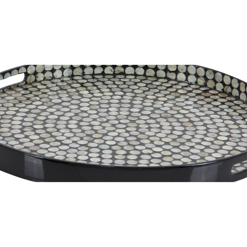 3&#34; x 24&#34; Round Lacquer and Shell Tray with Handles Black/White - Olivia &#38; May, 4 of 16