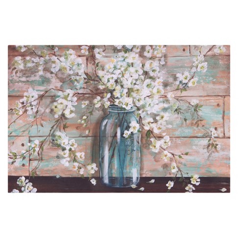 24 X36 Blooms In Mason Jar Floral Canvas Art Light Blue Patton Wall Decor Target