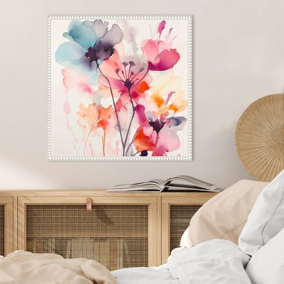 Watercolor Romance I Abstract Floral Canvas Print with White Frame