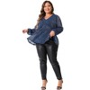 Agnes Orinda Women's Plus Size Glitter Sequin V-Neck Waist Pleat Lantern Sleeve Sparkly Peplum Blouse - 3 of 4