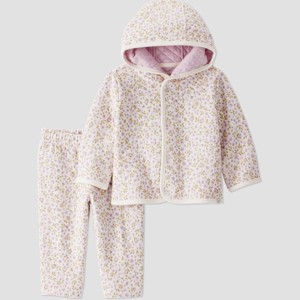 Little Planet By Carter's Organic Baby Girls' 2pc Quilted Floral Hooded Set - Pink - 1 of 3
