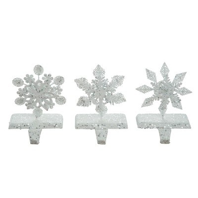 Transpac Metal 6 in. White Christmas Rustic Snowflake Stocking Holder Set of 3