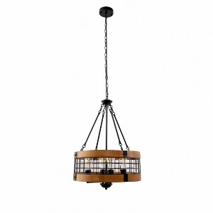 DORESshop Black and Brown Farmhouse Chandelier for Dining Room, 4-Light Pendant Kitchen Island Lighting,for Entryway Foyer Bedroom - 1 of 4