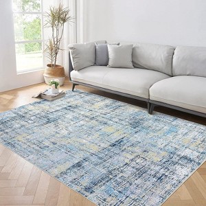 4'x6' Modern Abstract Area Rug, Machine Washable, Non-Slip, Low Pile, Foldable Distressed Rug for Living Room, Bedroom, Kitchen, Yellow - 1 of 4