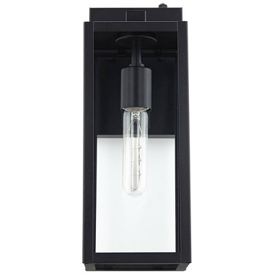 Mystic Black 14" Modern Industrial Outdoor Wall Light with Clear Glass